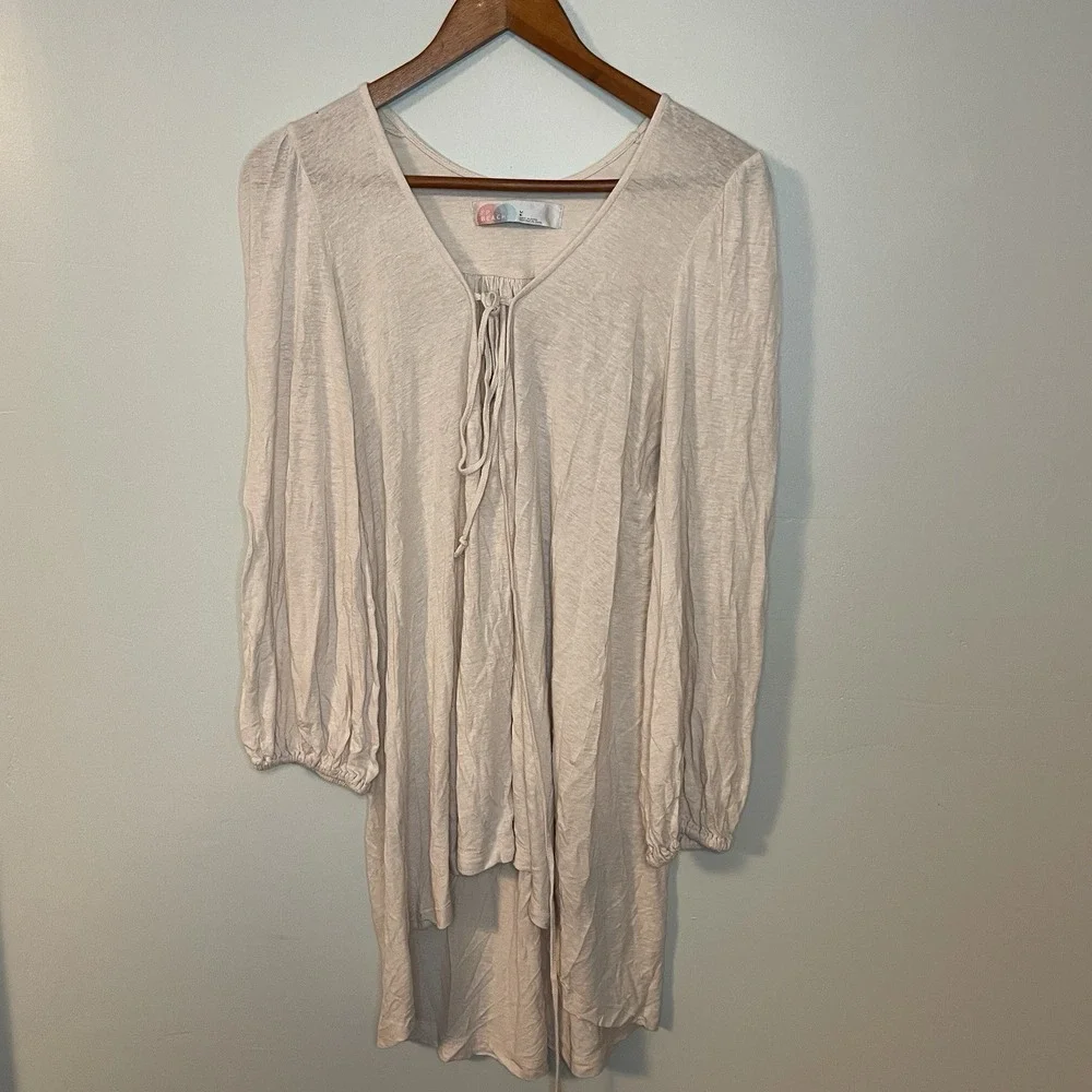 Free People Beach Women's Boho Cover Up Top Tie Front‎ Size L Linen Blend